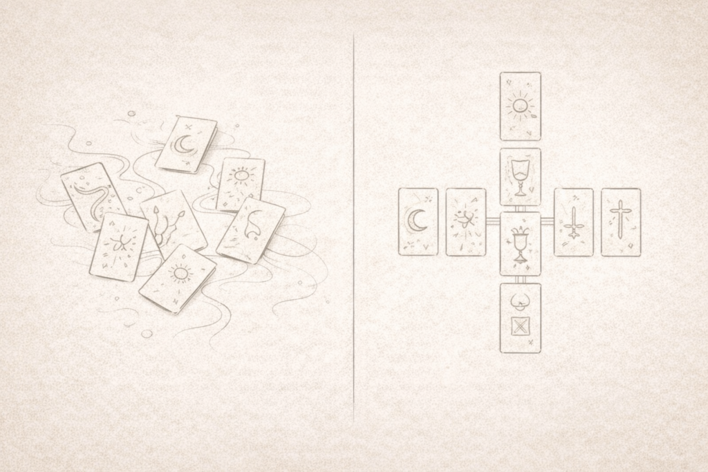 Intuitive vs Professional Tarot Reading Illustration