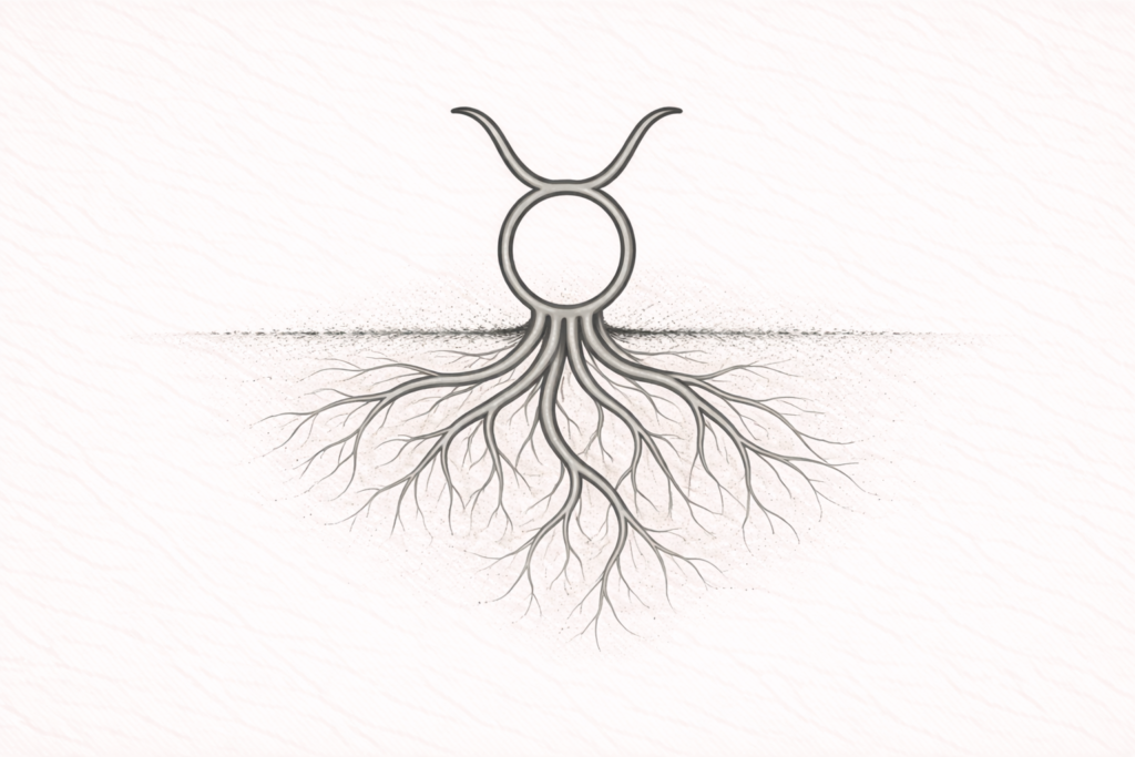 Taurus symbol with rooted depth